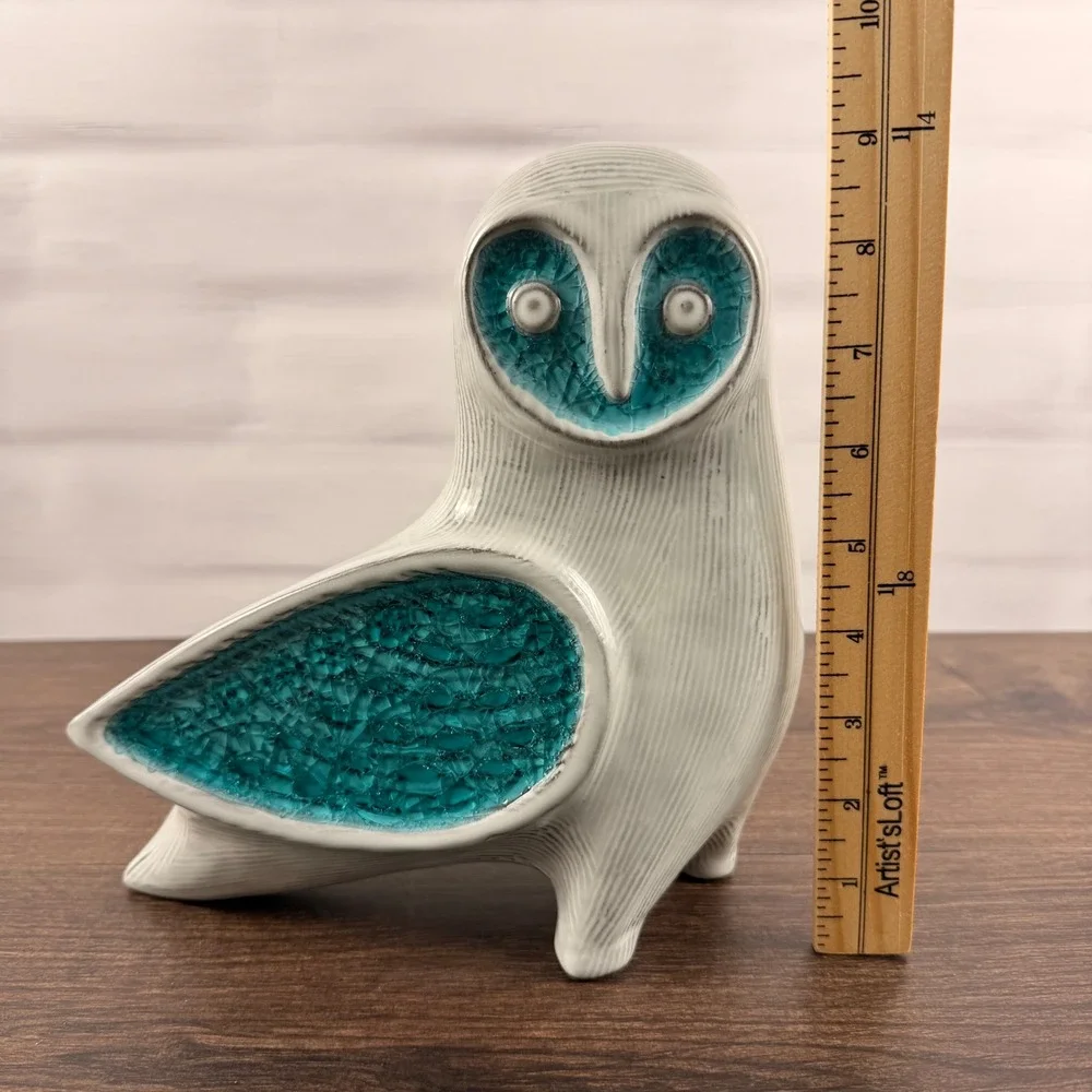 Jonathan Adler Glass Menagerie Barn Owl Sculpture Aquamarine Stoneware